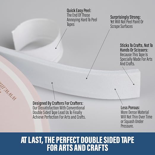 Double Sided Tape for Crafts – 3mm Thick Foam Adhesive Tape for Scrapbooking, Journals & DIY Projects – Strong Double Stick Tape for Card Making, Photos, Paper Projects - 0.59in (1.5cm) X 16.4ft (5m)