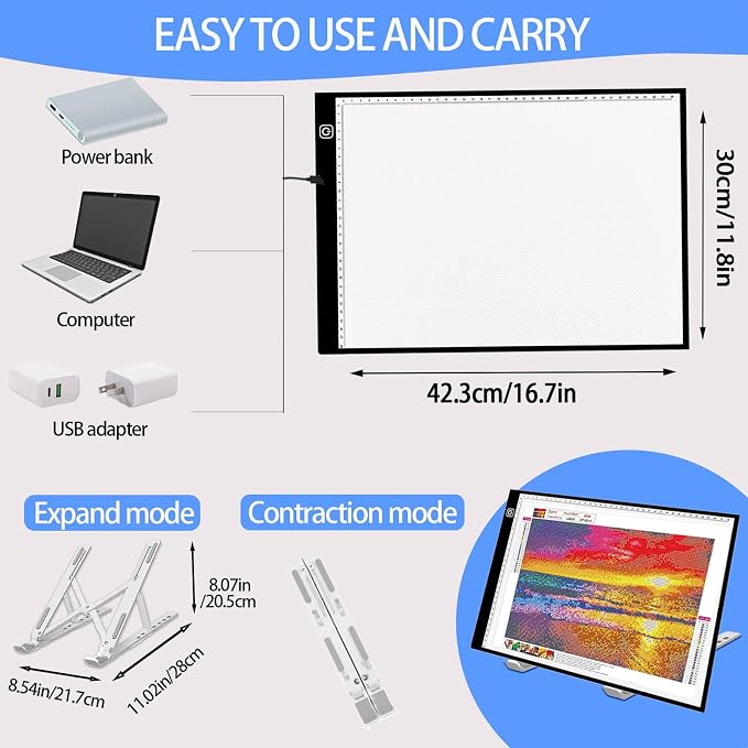 DNSGOOR 244Pcs Diamond Art Accessories Kit with A3 LED Light Pad