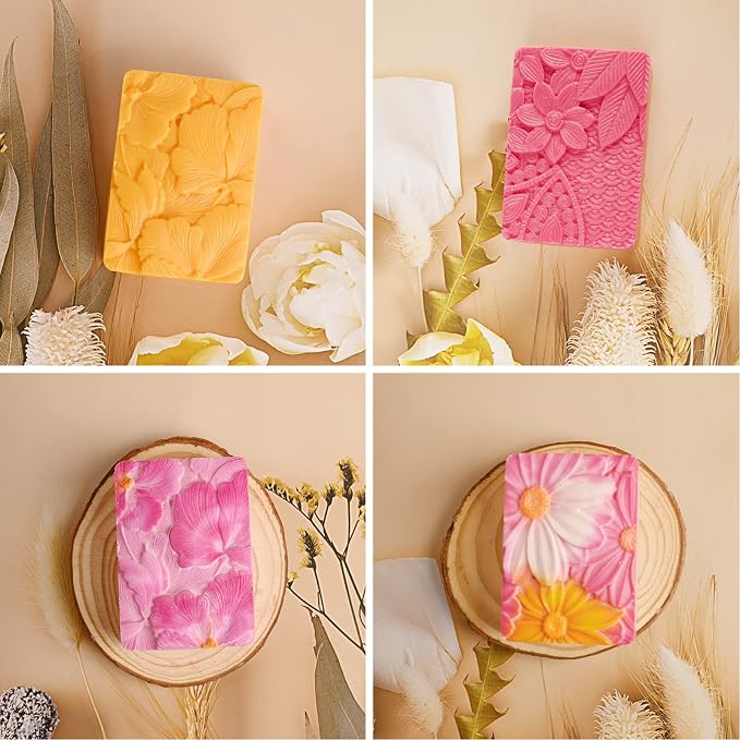 Soap Molds Silicone 3D Rectangular Flower Pattern Silicone Molds | 3D Rectangular Flower Pattern Silicone Molds for Handmade Craft Soap Bath Bombs Chocolate Bars DIY Candle Polymer Clay Design