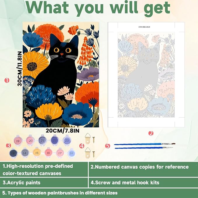 ICYANART Cat Paint by Numbers for Adults Framed, Cat Number Painting 8x12In