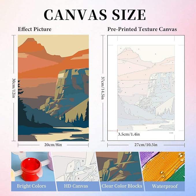 6 Pack Paint by Numbers Kit for Adults, National Park Canvas Painting Set | 8x12 Inch, DIY Acrylic Painting Craft Kit for Beginners without Frame, Relaxing Creative Hobby, Home Wall Decor, Gift