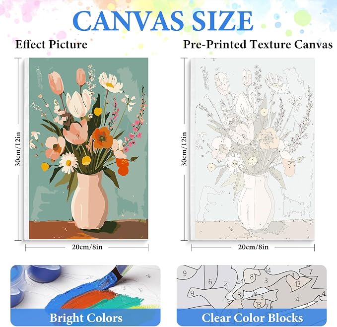 4 Pack Framed Paint by Numbers Kit for Adults with Wooden Easel, Flowers Easy Paint by Number Kits with Frame, DIY Acrylic Watercolor Adult Paint by Number Kits on Canvas for Home Decor 8x12 Inch