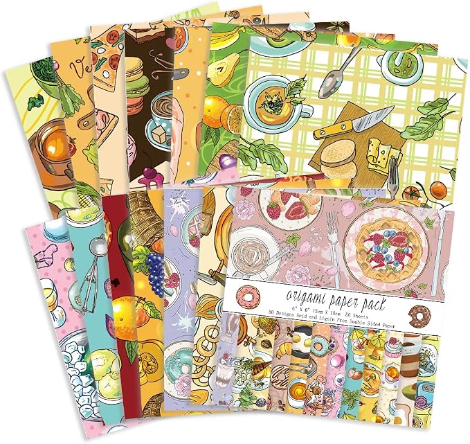 Origami Paper 50 Sheets, 6-Inch Square Double Sided Colored Craft Paper | 70GSM colorful paper,50 Vivid Pattern Origami Kit,DIY Hand Crafts,Arts Creativity,Easy to Fold,No-Fading.Dessert