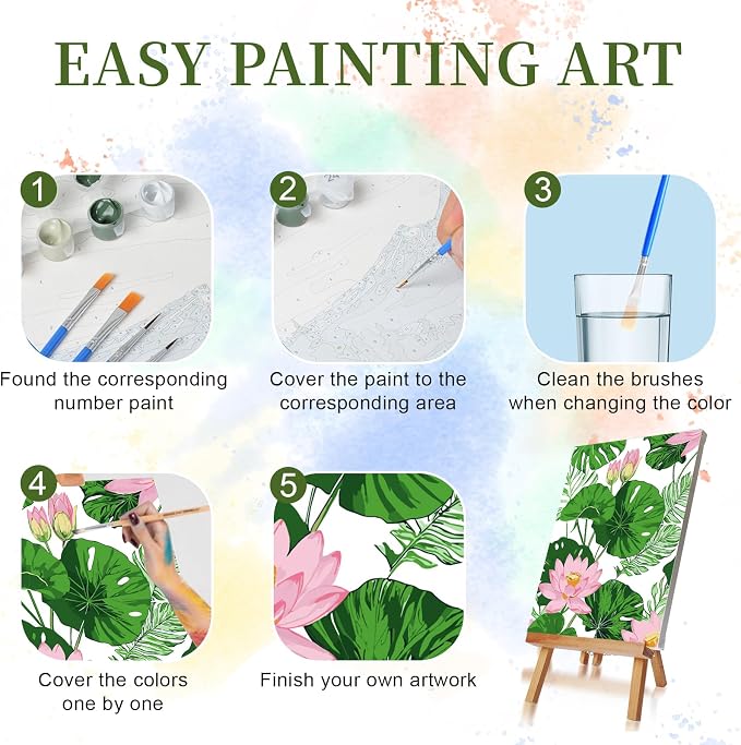 Qoosea Paint by Numbers Kit for Adults with Framed Canvas 4 Pack | Floral Paint by Number Arts Kits for Beginner with Wooden Easel, Acrylic Set, Brushes for Home Decor, 9 * 12 Inch