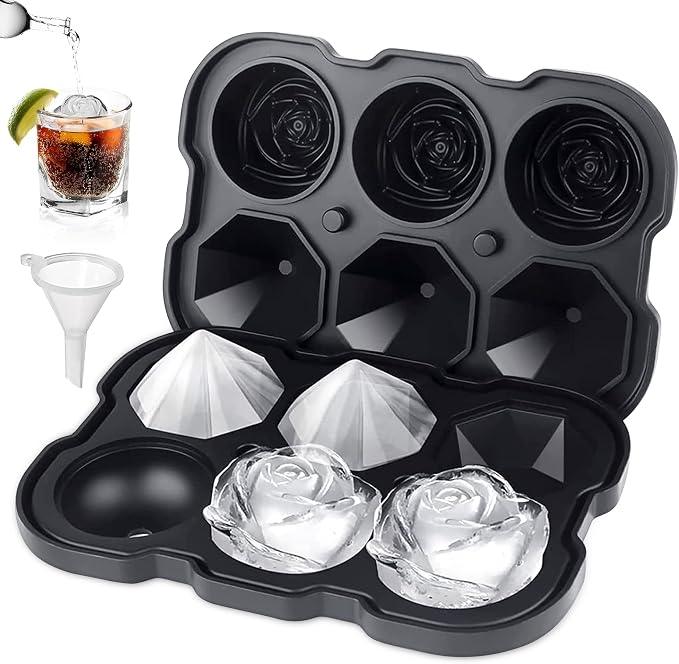 Silicone Ice Cube Tray with Lids, 2" Large Rose Ice Ball