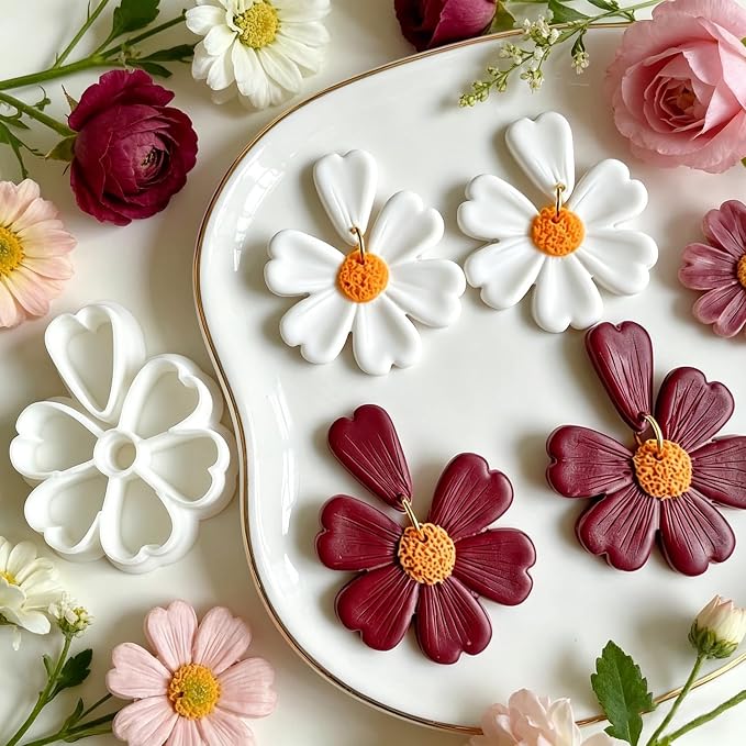 13 Pcs Floral & Leaf Polymer Clay Cutters Set - Daisy, Sunflower & Leaf Imprint Cutters for Polymer Clay Jewelry Making, Fit Summer & Valentine's Day Gift for Friends, Sisters & Wives