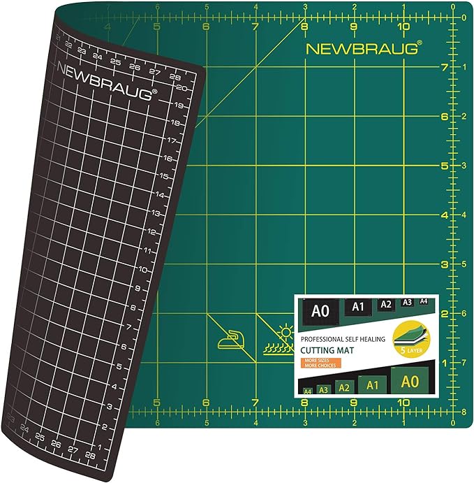 NEWBRAUG 9'' × 12'' Professional Self Healing Cutting Double Sided 5-Ply Mat, Best Gridded Rotary Cutting Board for Quilting, Sewing, Craft, Fabric & Scrapbooking (Green/Black)…