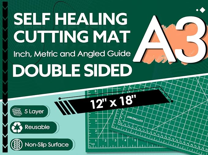 2 Packs Self Healing Cutting Mat Bulk 12"x18" Rotary Cutting Sewing Mats A3 | Cutting Board for Fabric Crafting Sewing Scrapbooking Quilting, Precision Cutting, Double Sided 5-Ply