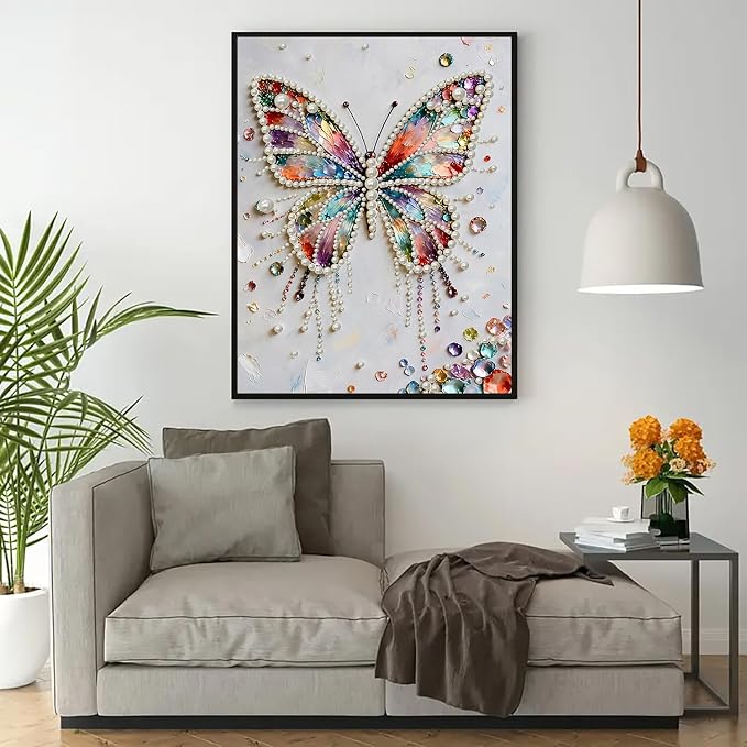 VCLKDIY Butterfly Diamond Art Pearl Painting Kits for Adults, 3D Special Shape Pearl Diamond Art Kits for Adults Beginners, DIY Plastic Pearl Painting Gem Crafts for Home Wall Decor 11.8x15.7 Inch
