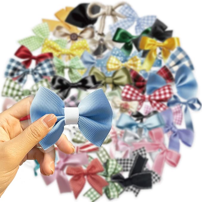 50pcs Transparent Colorful Bow Sticker,Vinyl Waterproof Cute Aesthetic Bows Stickers for Water Bottle Scrapbook Laptop Luggage Phone Guitar Funny Trendy Decals for Teens Girls Women Gifts(Bow)
