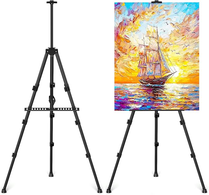 Art Painting Tripod Easel Stands, Portable Adjustable Display Artist Easels | Black Metal Stands with 3 Bags for Tabletop/Floor Painting, Height from 17 to 66 inches for Drawing, Displaying - 3 pack