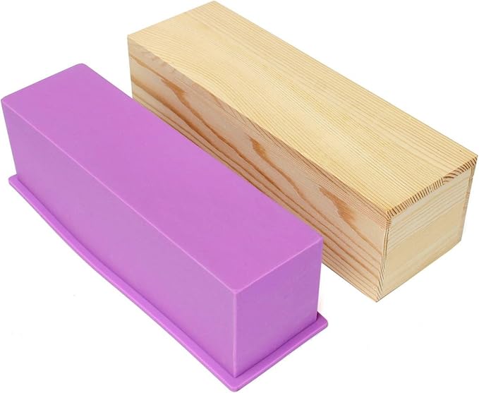 Ogrmar Silicone Soap Molds Kit 42 oz Wooden Silicone Rectangular Mold | Soap Molds For Soap Making Kit with Stainless Steel Wavy & Straight Scraper for Soap Cake Making (Purple)