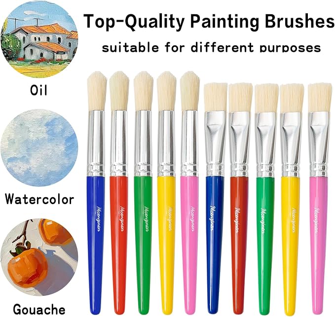 10Pcs Kids Paint Brushes Set for Watercolor, Acrylic & DIY Crafts