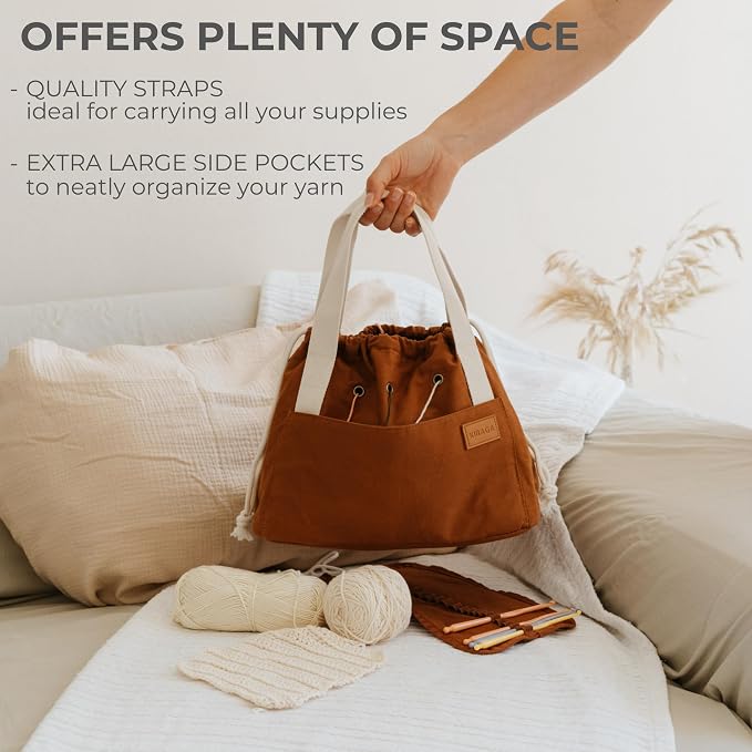 Stylish Crochet Bag Organizer for Yarn - Durable Canvas with 8 Pockets