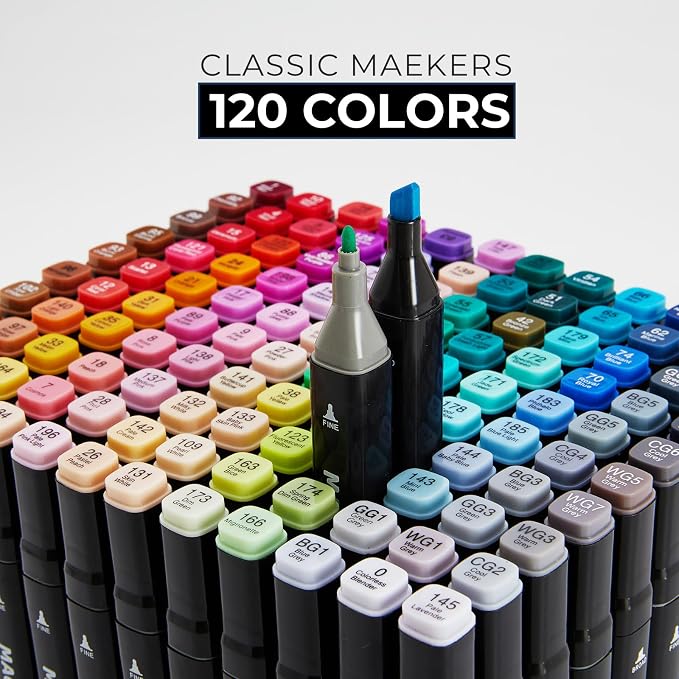 Alcohol Markers, 120 Colors Dual Tip Art Coloring Markers Set for Adult Book Drawing Sketching Painting, Chisel & Fine, Black Penholder(120)