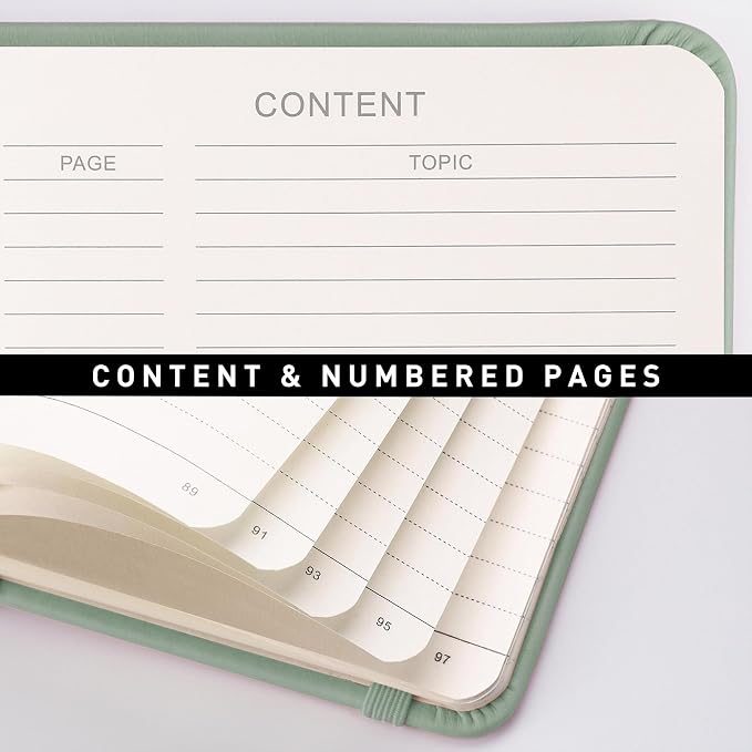 RETTACY Lined Journal Notebook, 192 Numbered Pages, A5 Size (5.7'' x 8.3'') | Leather Hardcover, 100 GSM Thick Paper, for Men & Women, Journaling, Writing, Work & Office (Sage Green)