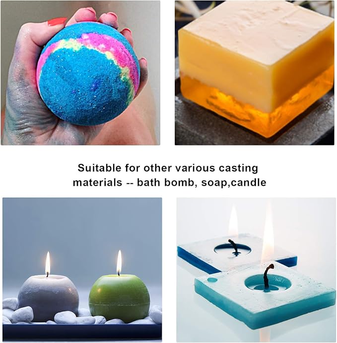 Silicone Resin Molds 5Pcs Resin Casting Molds Including Sphere, Cube, Pyramid, Square, Round with 1 Measuring Cup & 5 Plastic Transfer Pipettes for Resin Epoxy, Candle Wax, Soap, Bowl Mat etc