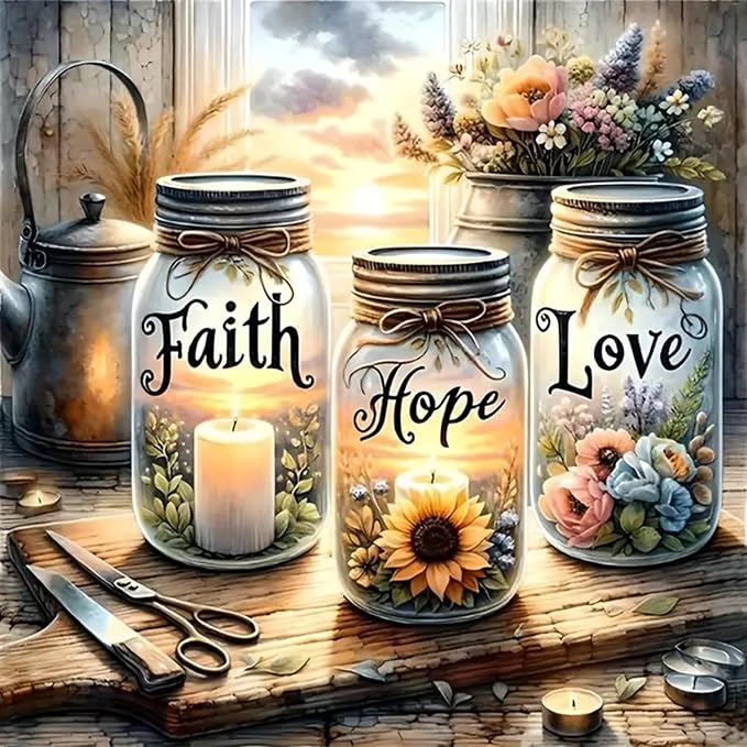 TOPMCYSG Faith,Hope,Love Diamond Art Kits for Adults Beginner 13.78x13.78in | Inspirational 5D Diamond Painting Kits,DIY Paint with Round Full Drill Diamond Dots Gem Painting for Adults,Home Wall Decor