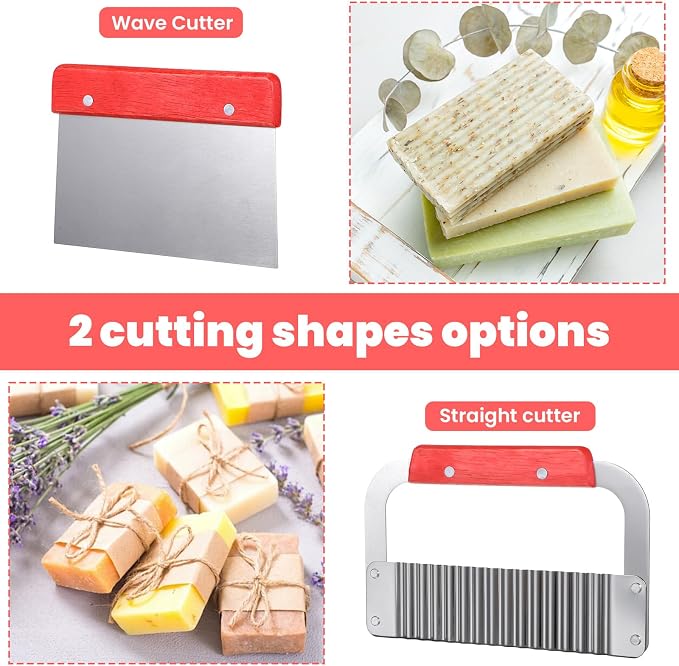 Soap Making Kit, Wooden Cutting Box and Inner Box with Silicone Mold, Stainless Steel Straight Cutter and Wavy Cutter for DIY Soap Making