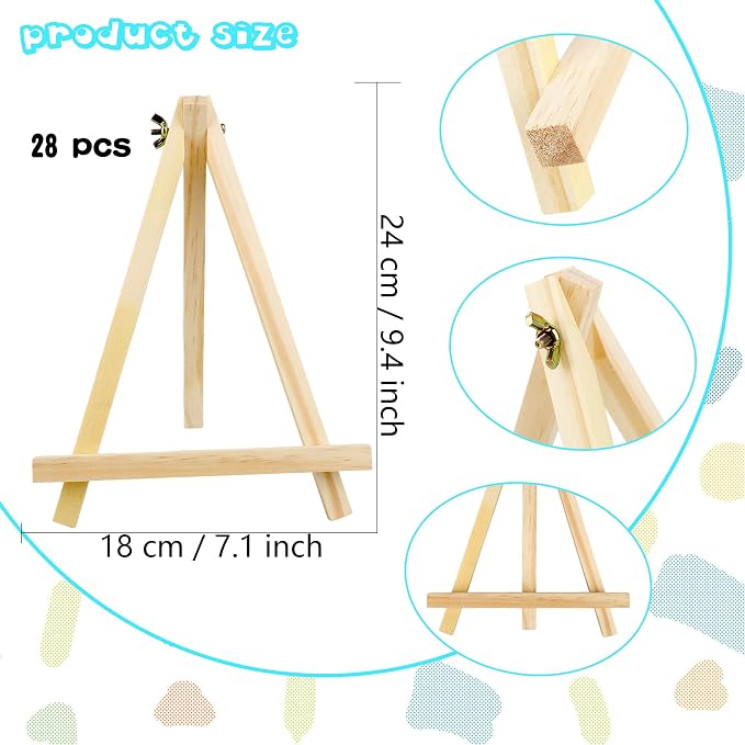 28 Pack 9 Inch Wooden Easel Stand Tabletop Wood Easels for Painting Portable Canvas Holder Art Craft Painting Easel Stand for Kids Students