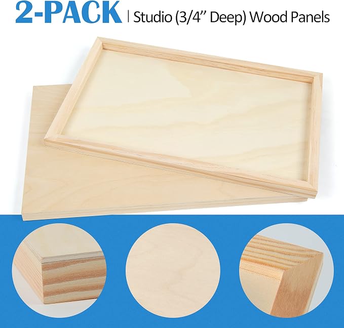 Falling in Art 2 Pack 11x17 Unfinished Birch Wood Panels Kit for Painting | Studio 3/4’’ Deep Wood Canvas, Cradle Boards for Acrylic Pouring, Art, Crafts, Epoxy Resin, Laser Engraving Cutting