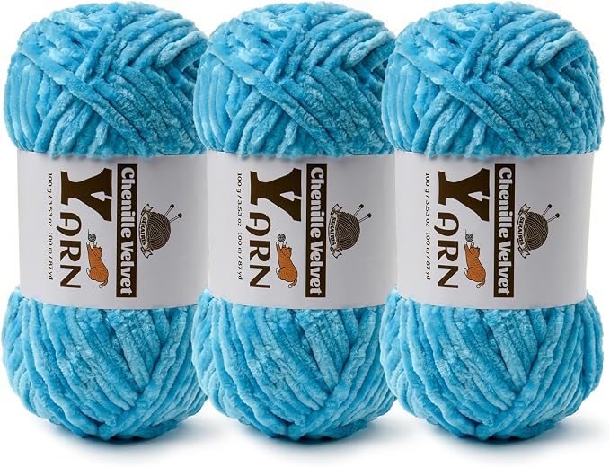Chenille Crochet Lake Blue Yarn 3 Pack