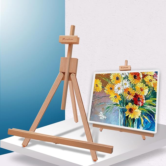 Miratuso Painting Easel, A-Frame Wooden Tabletop Easel Display Stand | Adjustable, Holding Canvas Up to 22" High, Foldable, Portable Multiple Use Photo and Sign Holder, Gift for Artist Beginner