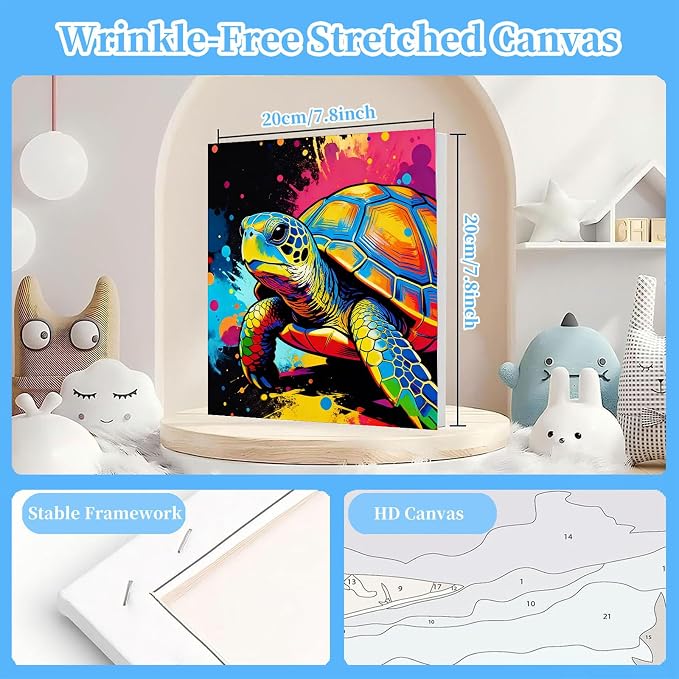 Arttoplus 4 Pack Paint by Numbers Kit for Kids with Frame 8x8in, Animals | Kids Paint by Numbers Ages 4-8-12 with Wooden Easel, Easy Owl Koala Cat Turtle DIY Oil Painting by number for Gift Home Decor