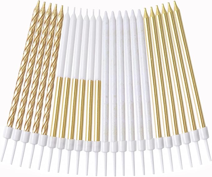 PHD CAKE Gold Metallic Long Thin Metallic Birthday Candles, Cake Candles, Party Candles, Party Decorations, Wedding Candles