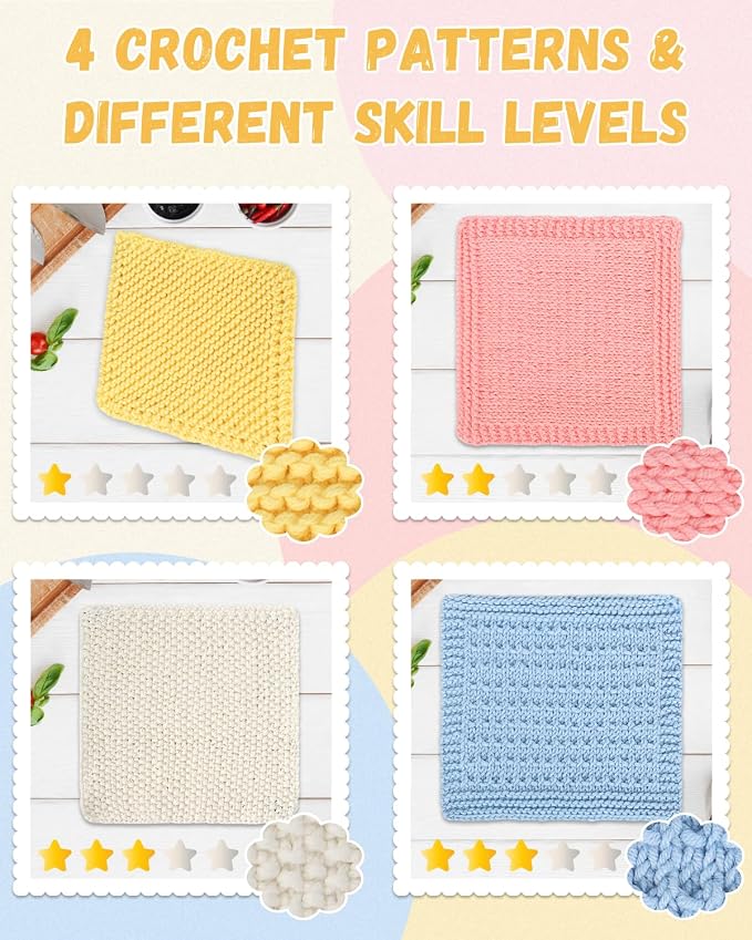 Aeelike Knitting Kit for Beginner Adult, Easy Dishcloth Knit Set, Color B | Knitting Set with Knitting Needles Milk Colorful Cotton Yarn Step-by-Step Instructions, Learn Basic Knitting, Ideal Gift