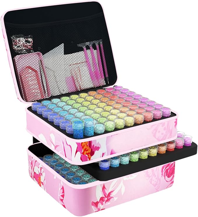 240 Slot Diamond Painting Storage Containers | Pink 240-slot storage box with tools & accessories for diamond art
