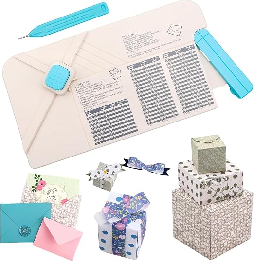 BAOFALI 3-in-1 Punch Board for Envelopes Gift Boxes Bows with Indentation Pen for Creating Custom Envelopes, Bows, and Gift Boxes Birthday Party of Different Sizes. Card Making and DIY Projects