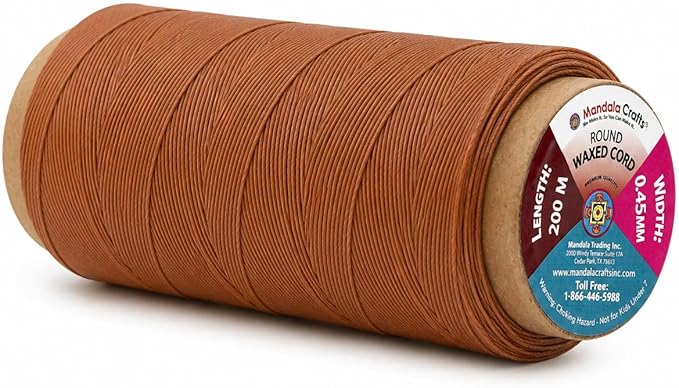Mandala Crafts 200M 0.45mm Camel Round Waxed Thread for Leather Sewing