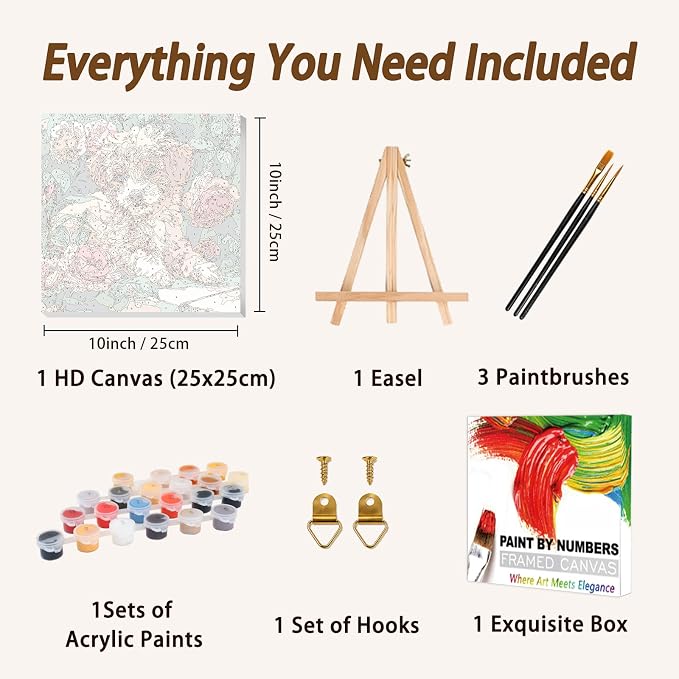 AUKELHJ Framed Paint by Numbers Kit for Adults, Dog, 10x10 inch
