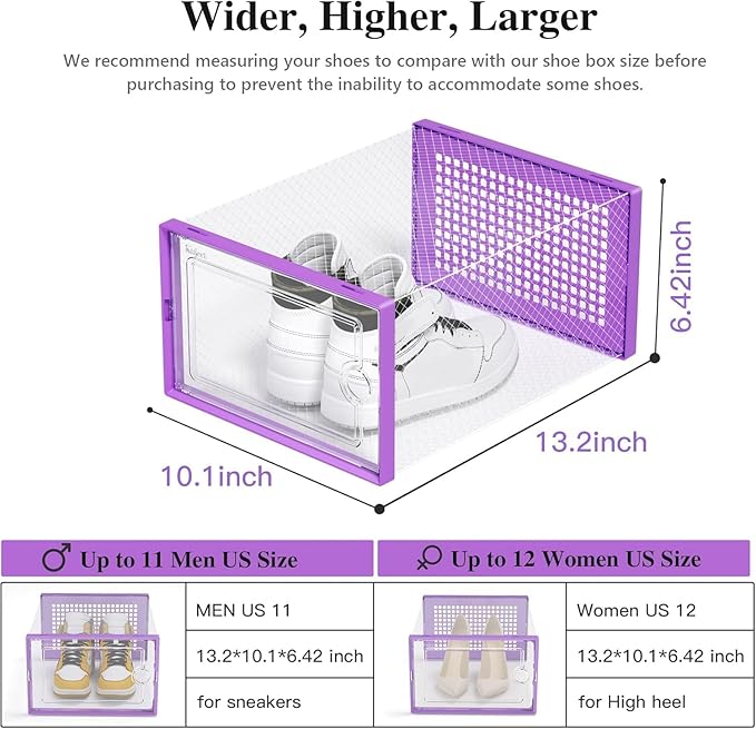 Kuject X-Large Shoe Storage Boxes 12 Pack, Clear Stackable Shoe Organizer