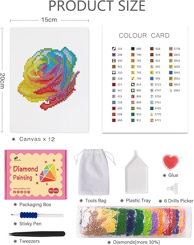 PeakLuv Small Diamond Art Kits Flowers Mini Diamond Painting Kit for Adults