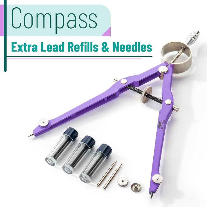 Mr. Pen- Professional Compass for Geometry, Extra Lead | Metal Compass Drawing Tool for Students, Drafting and Engineering, Technical Drawings, Circles and Geometry Projects