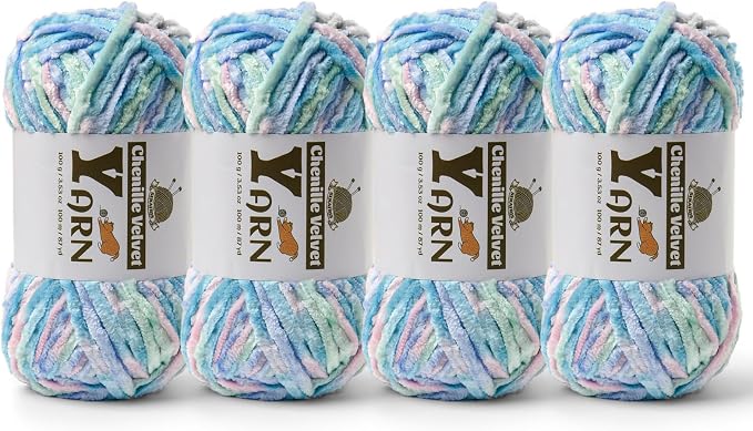 Chenille Crochet Candyfloss Yarn 4 Pack