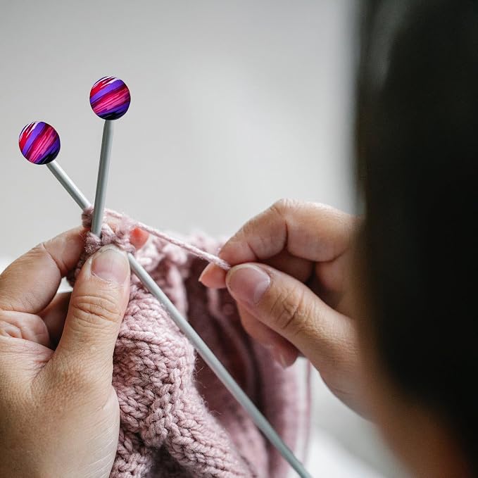 SPANSEE 8 PCS Round Ball Flower Print Stitch Stoppers, Knitting Needle Point Protectors, Stitch Holders for Knitting, Knitting Needle Caps, Knitting Supplies fit Size 2.5-13 (3mm-9mm) Needles