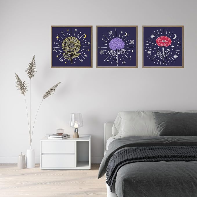 Louise Maelys 3Pcs Tarot Flower Embroidery Kit for Beginners DIY Craft Kit | Complete Needlepoint Kit with 3 Printed Fabric Patterns, Embroidery Hoop, Color Threads, Needles and Guide for Craft Lovers