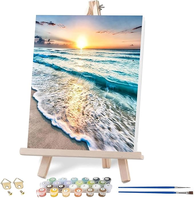 VIGEGU Beach Landscape Paint by Numbers Kit for Adults with Framed | Paint by Number DIY Adult Paint by Number Kits Acrylic Oil Painting for Wall Decor 10x12in