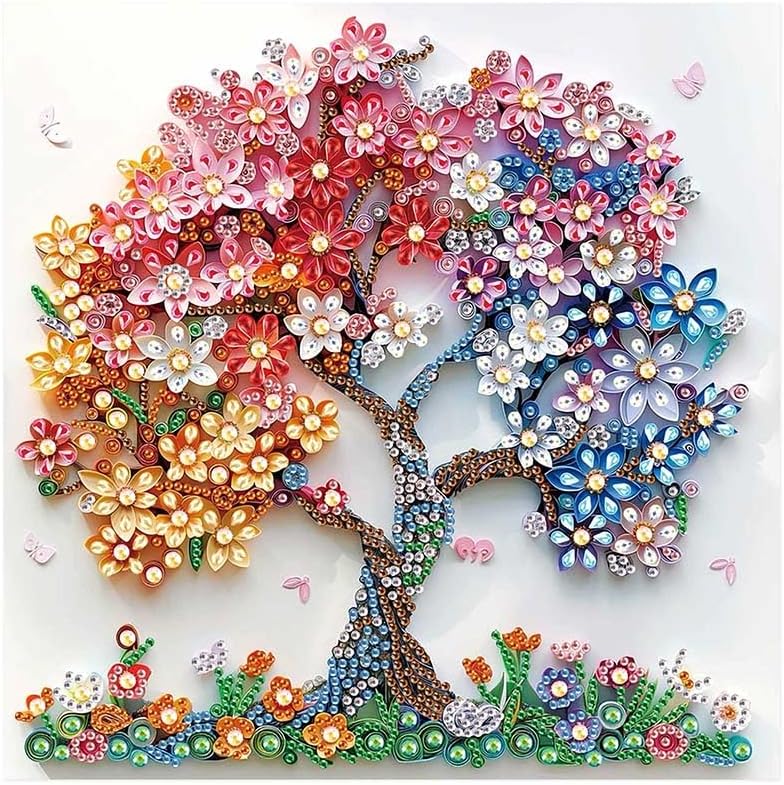 AiYuanzsh Special Shape Diamond Art Kits for Adults, Blossom Tree 5D Crystal Diamond Art Rhinestone Canvas DIY Wall Décor, Sparkling Floral Diamond Painting for Beginners, 11.8 x 11.8 inch