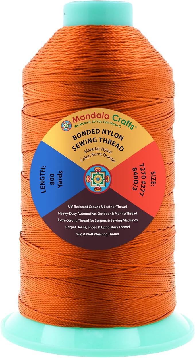 Mandala Crafts Size 277 840D T270 Burnt Orange Bonded Nylon Thread, 800 YDs