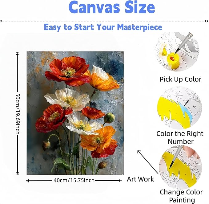 DOTSTART Paint by Numbers Kit for Adults, Attractive Flowers Acrylic Canvas | Acrylic Adults' Paint-by-Number Kits, DIY Easy Paint by Number Adult Canvas for Home Art Decor,15.7X19.7 inch