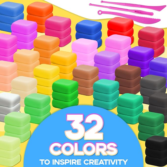 MuseLuxe Air Dry Clay - 96 Pack Modeling Clay Kit | Sculpting Tools,Safe & Non-Toxic,DIY Magic Toys Gifts for Boys,Girls,Kids - 32 Colors