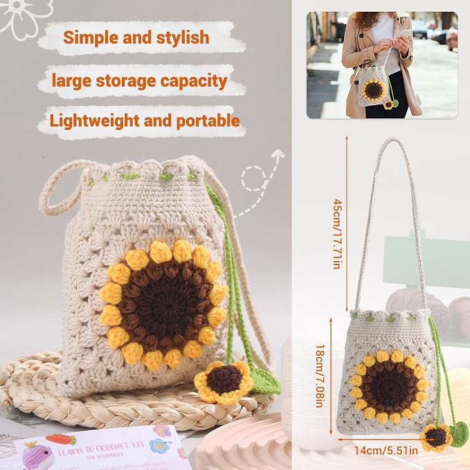 Fedmut Complete Crochet Starter Kit Phonebag Knitting Kit with Yarn, Hooks