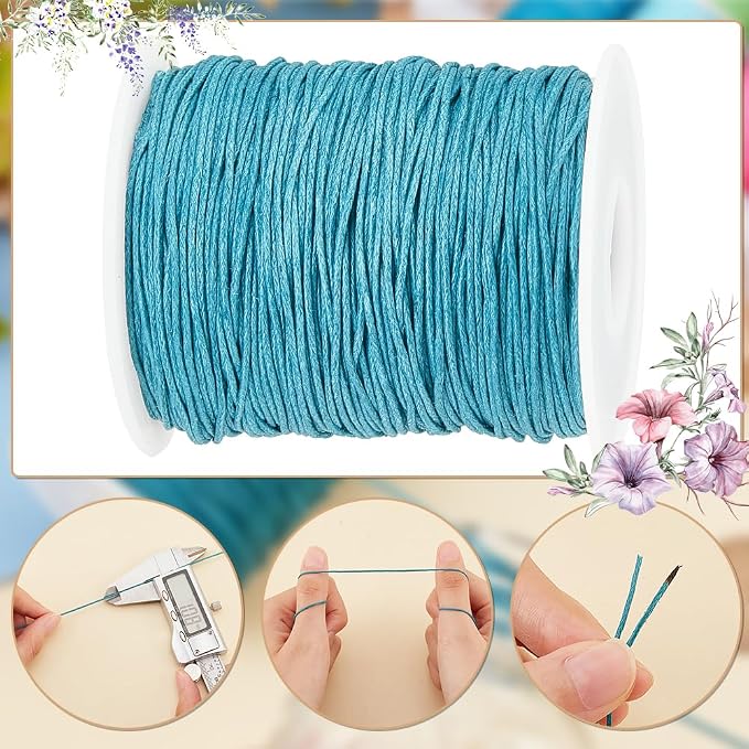PH PandaHall 1mm Waxed Cord,100 Yards Waxed Cotton Cord Green Waxed Thread Beading String Waxed Craft String for Bracelet Necklace Jewelry Waist Beads Making Crafting Beading Macrame