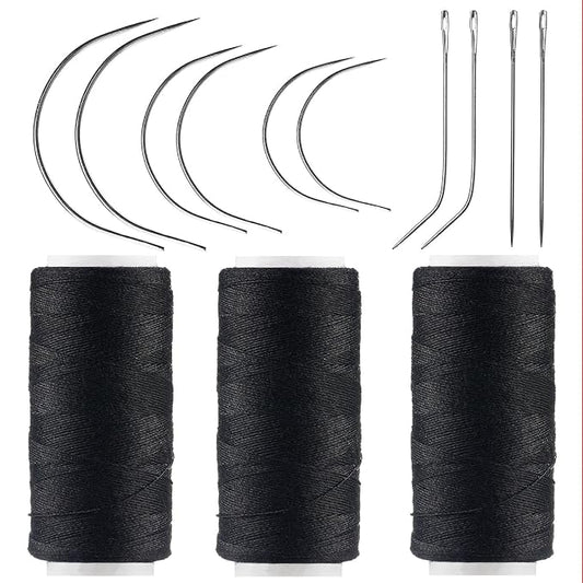 VCAY Hair Extension Sewing Kit,3 Rolls Weaving Thread,10 Curved Needles