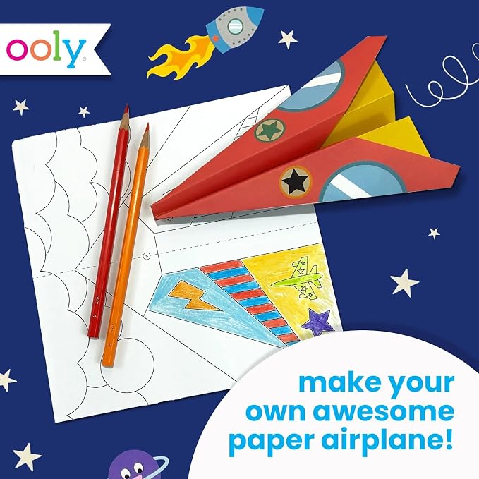 Ooly DIY Origami Paper Airplane Book, 24 Planes & Stickers | Includes 12 Completed, 6 Blank, and 6 Coloring Planes, Fun Screen-Free Activity Gift for Boys and Girls Ages 6+