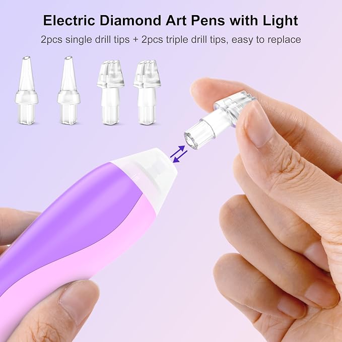 Electric Diamond Art Pen with Light, Diamond Art Tools for Adults, Violet